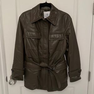 Brand New Anine Bing Military Leather Jacket Olive Green XS